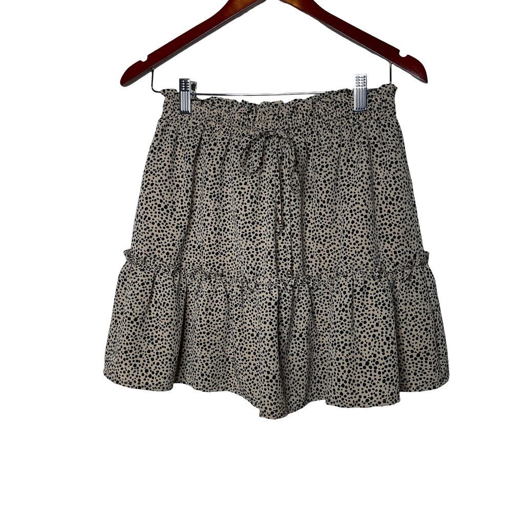 BURU Leopard Print Drawcord Tiered Pull On Mini Skirt Brown Womens S/M